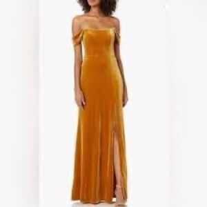 NWT Jenny Yoo Bhldn ISSA Off The Shoulder Scoop Neck Velvet Dress Gold 16